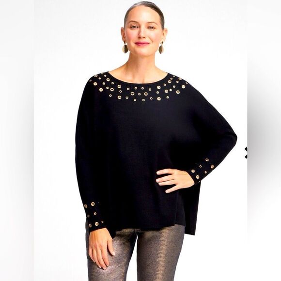 Chico’s Size 1 Grommet Detail Sweater Poncho - Picture 1 of 9